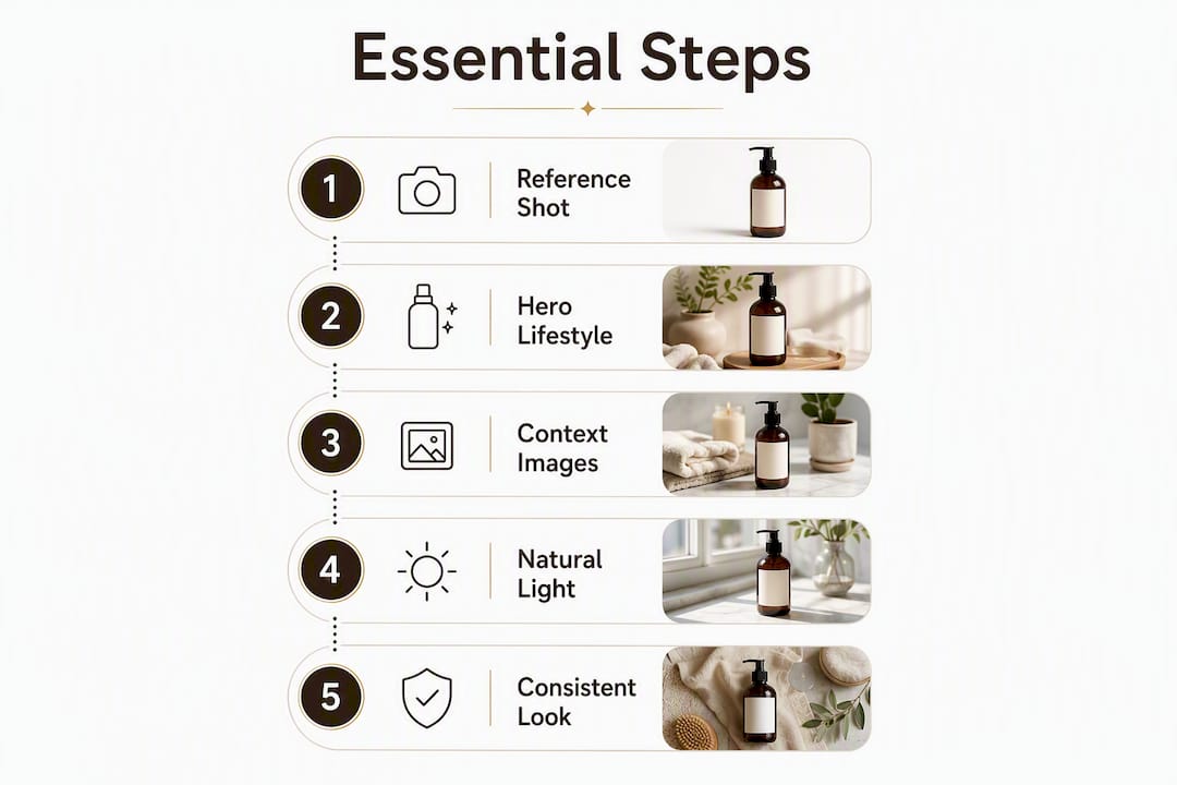 Infographic showing essential steps for lifestyle product photos